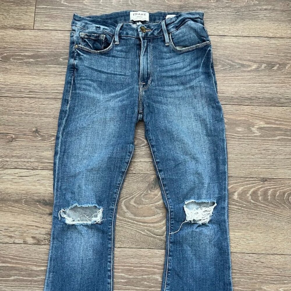 Frame Le Crop Mini Boot Blue Medium Wash Flare Jeans Size 27